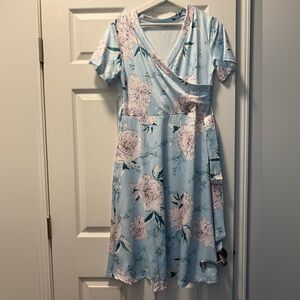 NWOT Floral Wrap Dress in Light Blue and Pink